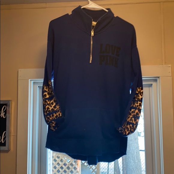 PINK Victoria's Secret Tops - 1/4 Pink zip sweater blue and cheetah
